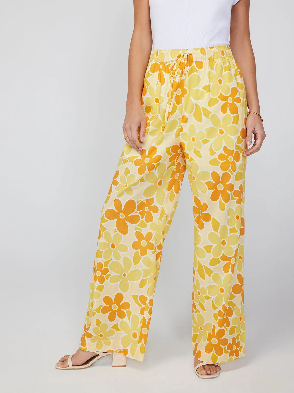 Alba Yellow Floral Print Drawstring Trousers