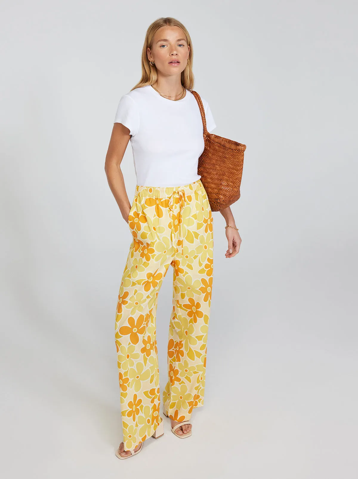Alba Yellow Floral Print Drawstring Trousers