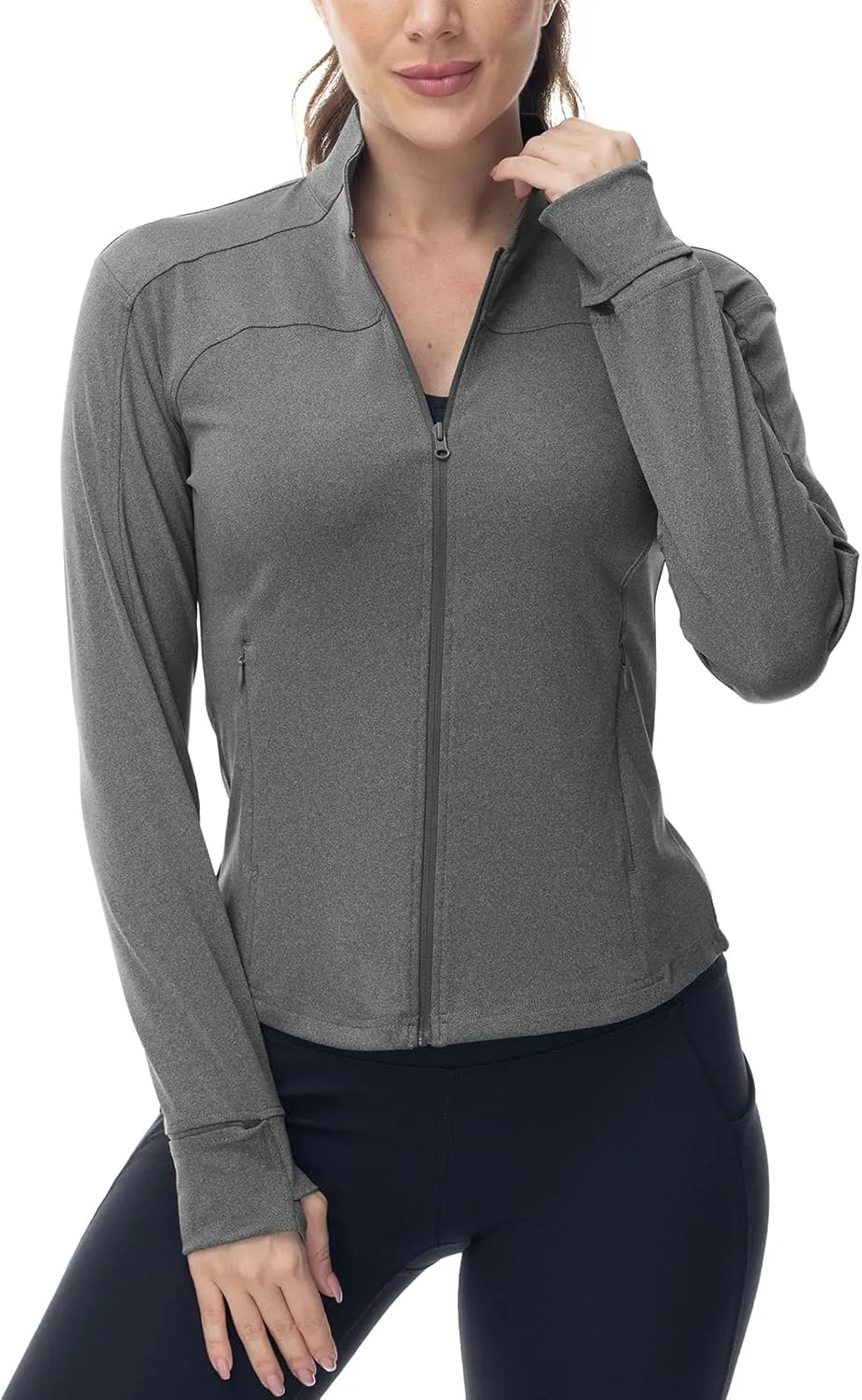 BGOWATU Women's Workout Jacket Lightweight Zip up Running Athletic Jackets with Thumb Holes