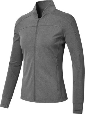 BGOWATU Women's Workout Jacket Lightweight Zip up Running Athletic Jackets with Thumb Holes