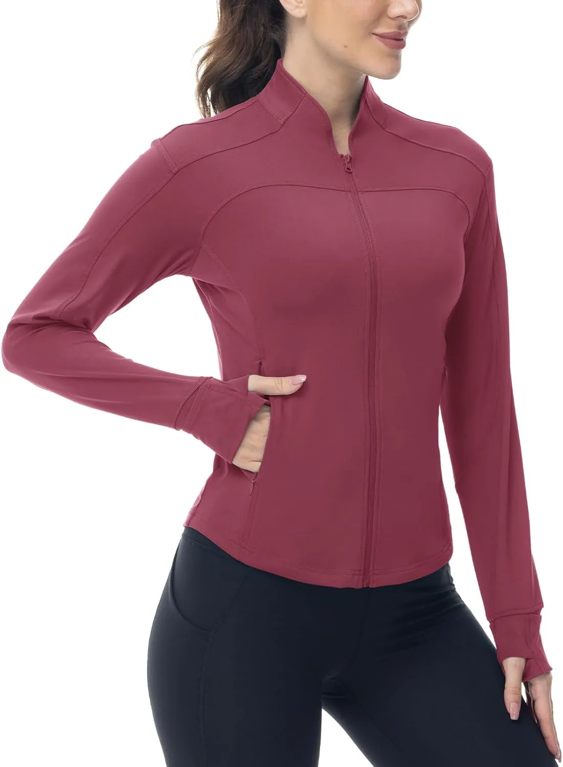 BGOWATU Women's Workout Jacket Lightweight Zip up Running Athletic Jackets with Thumb Holes