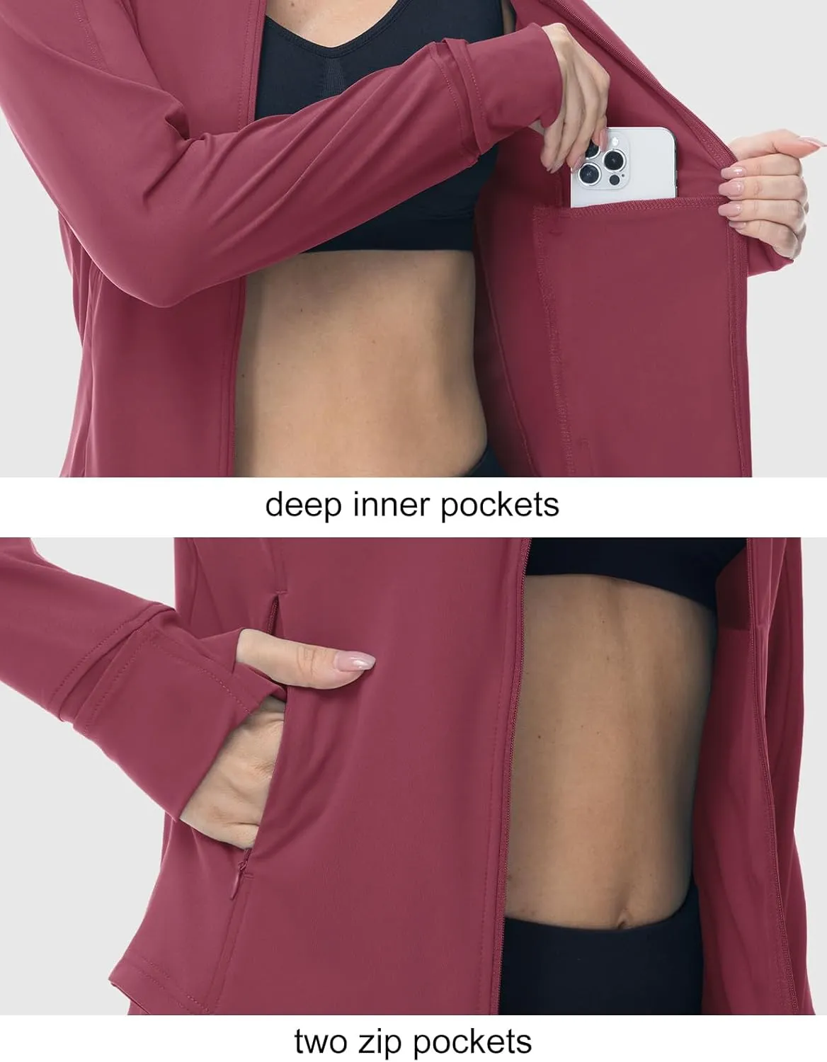 BGOWATU Women's Workout Jacket Lightweight Zip up Running Athletic Jackets with Thumb Holes