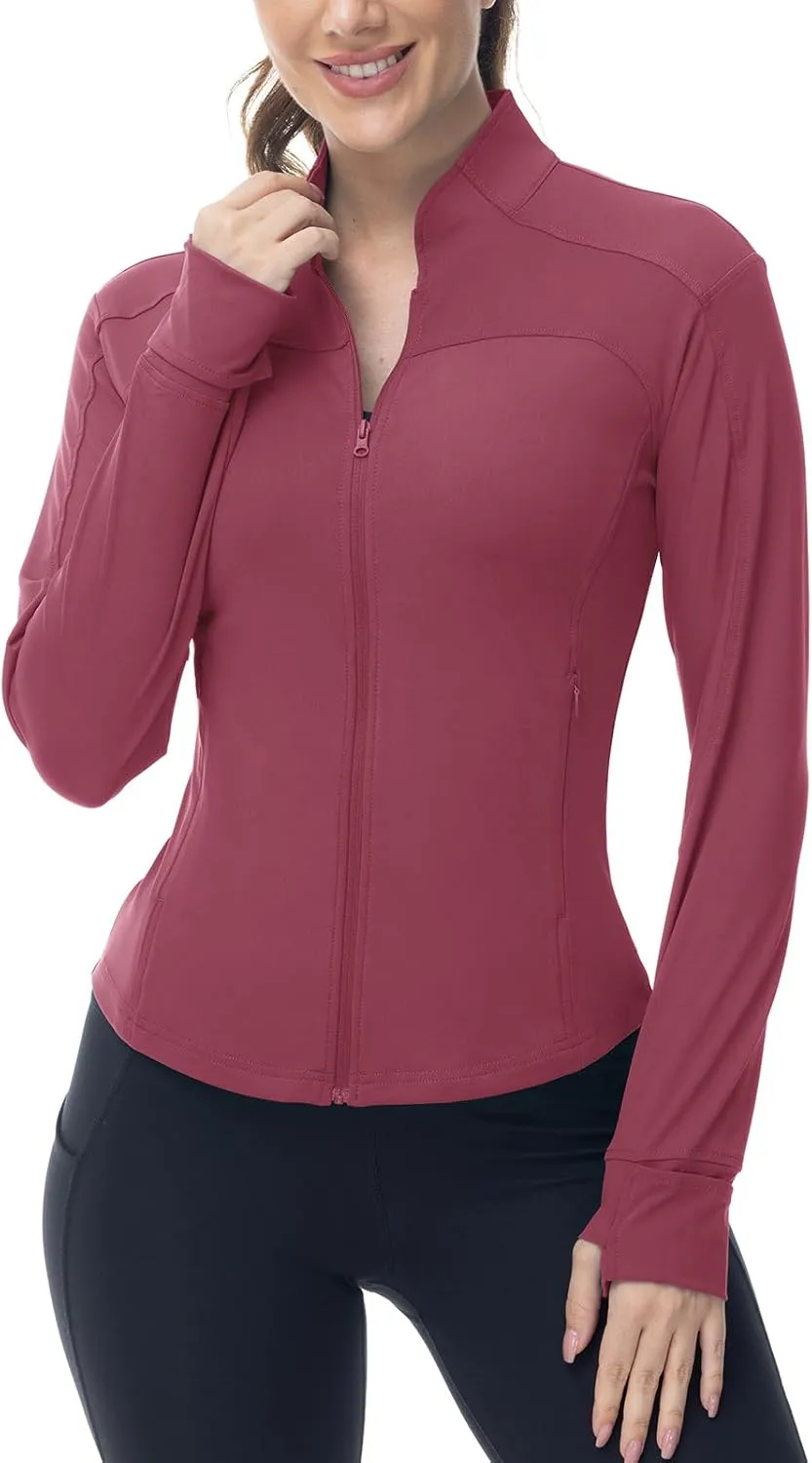 BGOWATU Women's Workout Jacket Lightweight Zip up Running Athletic Jackets with Thumb Holes
