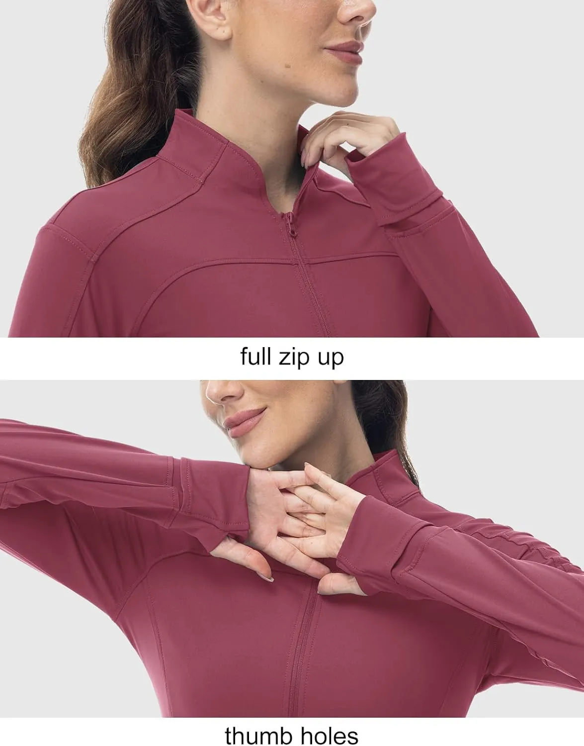 BGOWATU Women's Workout Jacket Lightweight Zip up Running Athletic Jackets with Thumb Holes