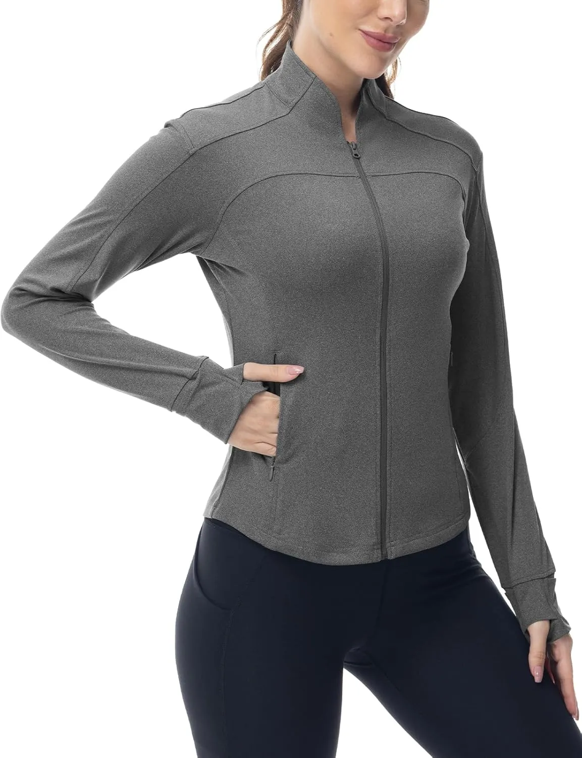 BGOWATU Women's Workout Jacket Lightweight Zip up Running Athletic Jackets with Thumb Holes
