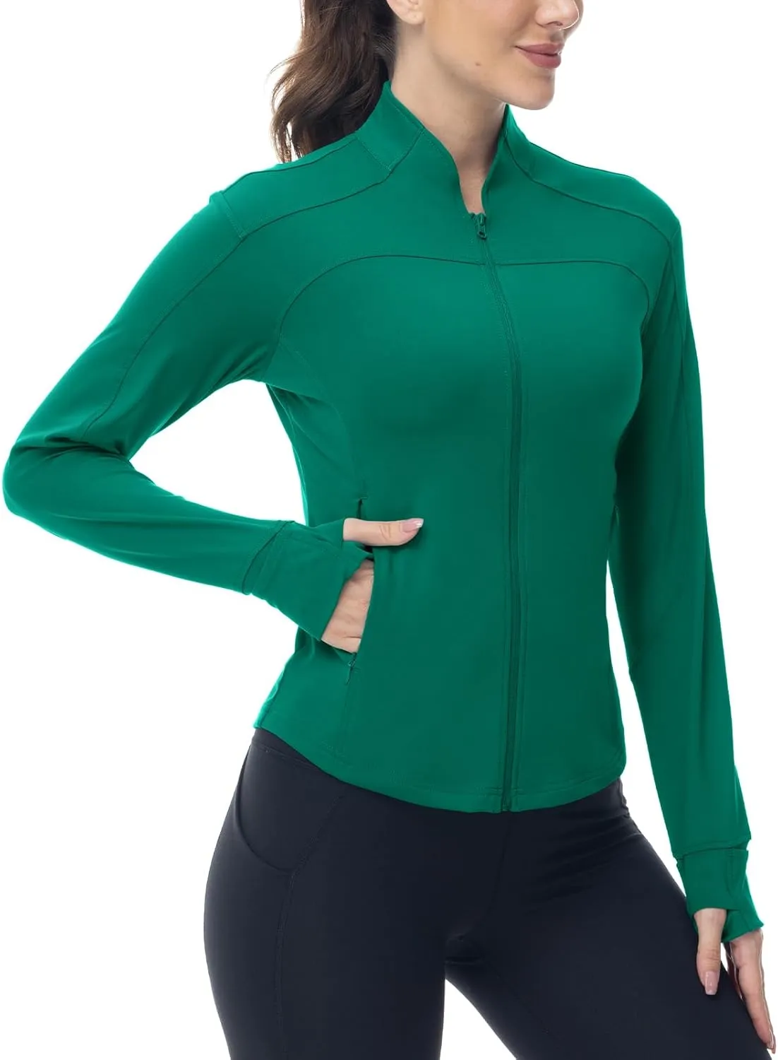 BGOWATU Women's Workout Jacket Lightweight Zip up Running Athletic Jackets with Thumb Holes