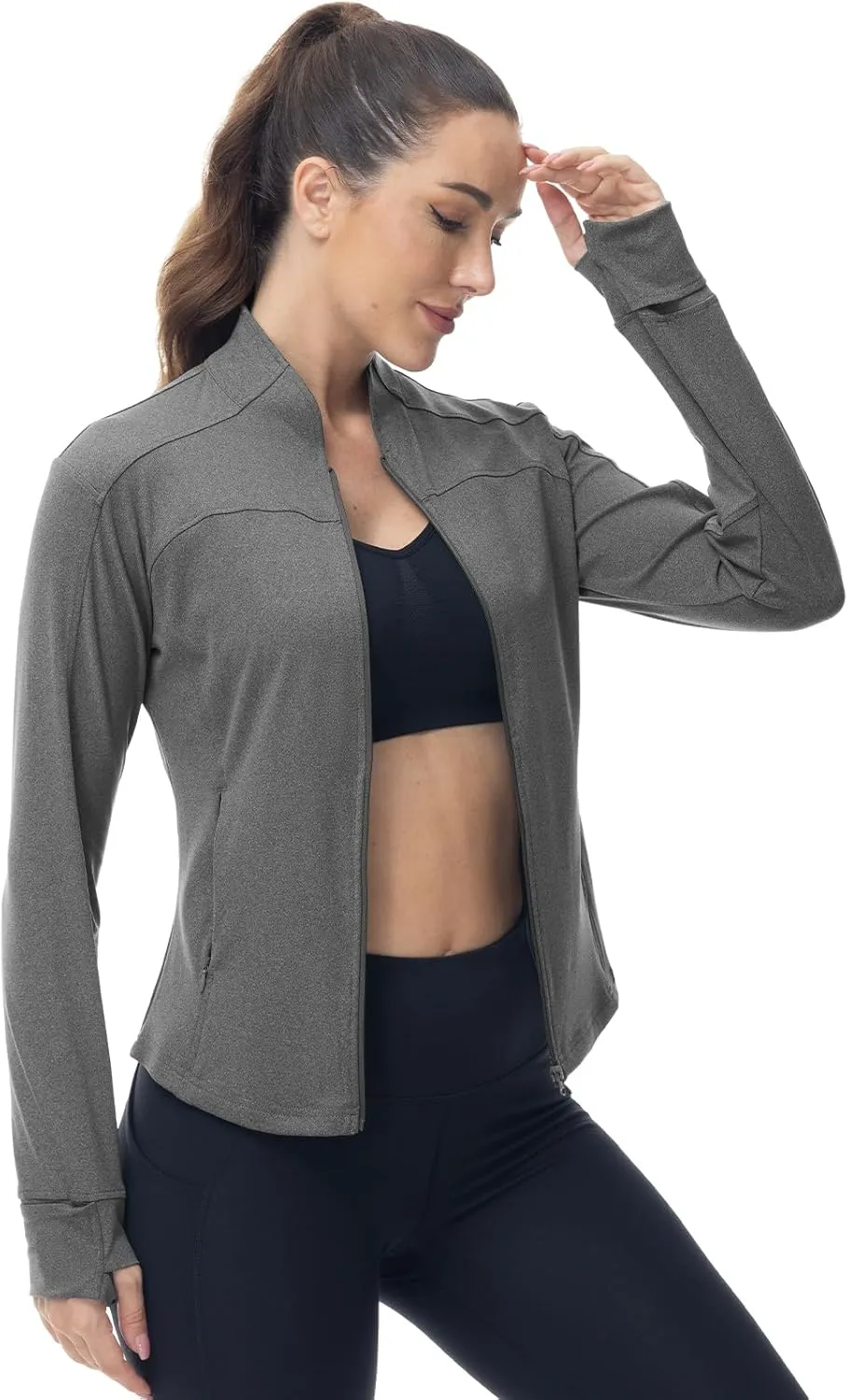 BGOWATU Women's Workout Jacket Lightweight Zip up Running Athletic Jackets with Thumb Holes