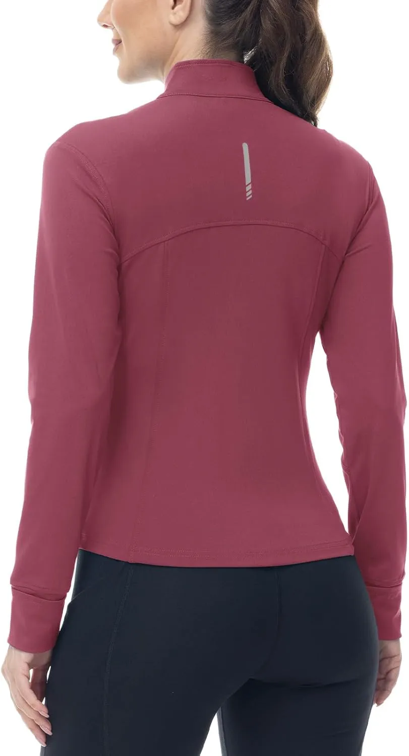 BGOWATU Women's Workout Jacket Lightweight Zip up Running Athletic Jackets with Thumb Holes