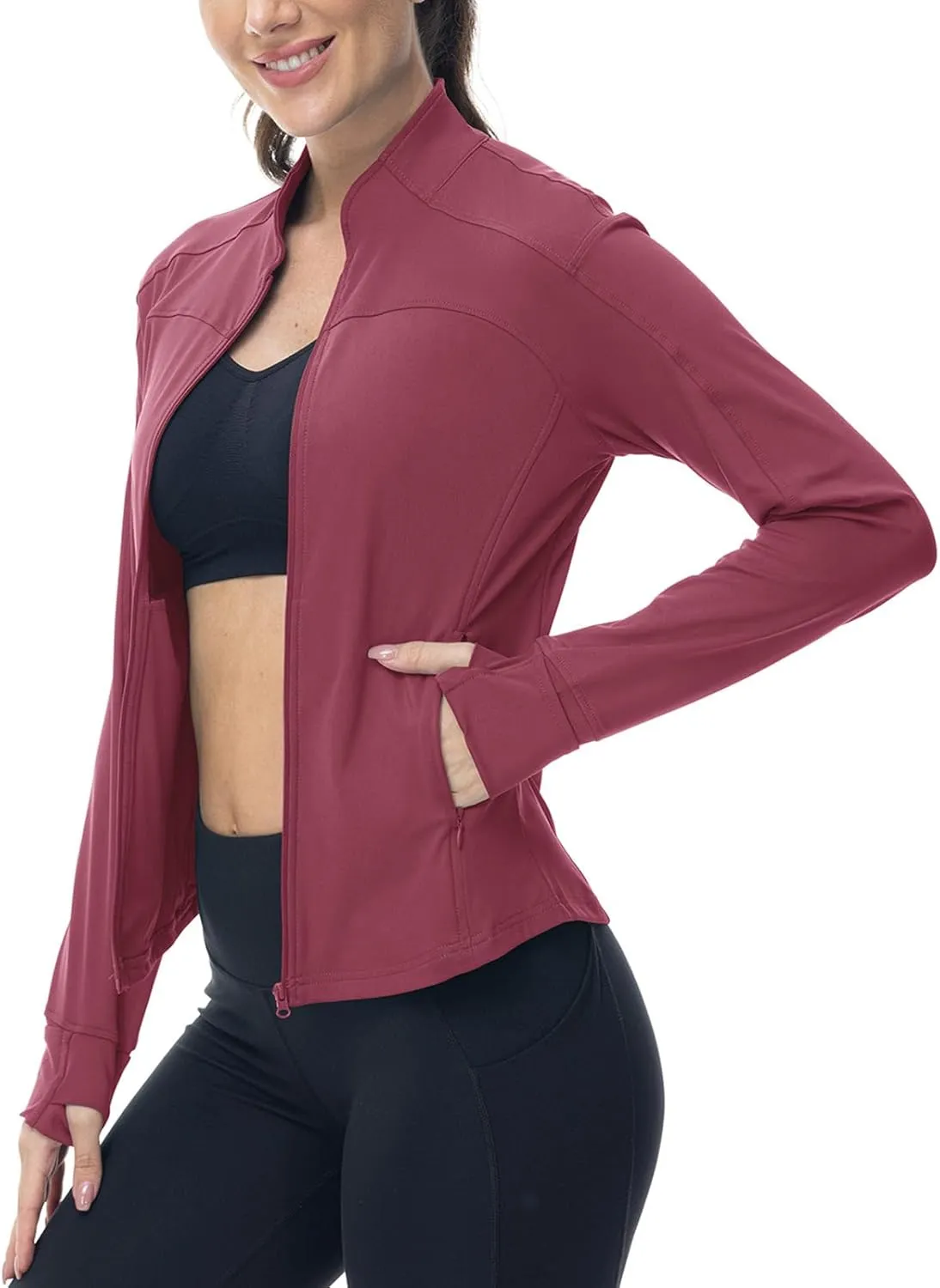 BGOWATU Women's Workout Jacket Lightweight Zip up Running Athletic Jackets with Thumb Holes