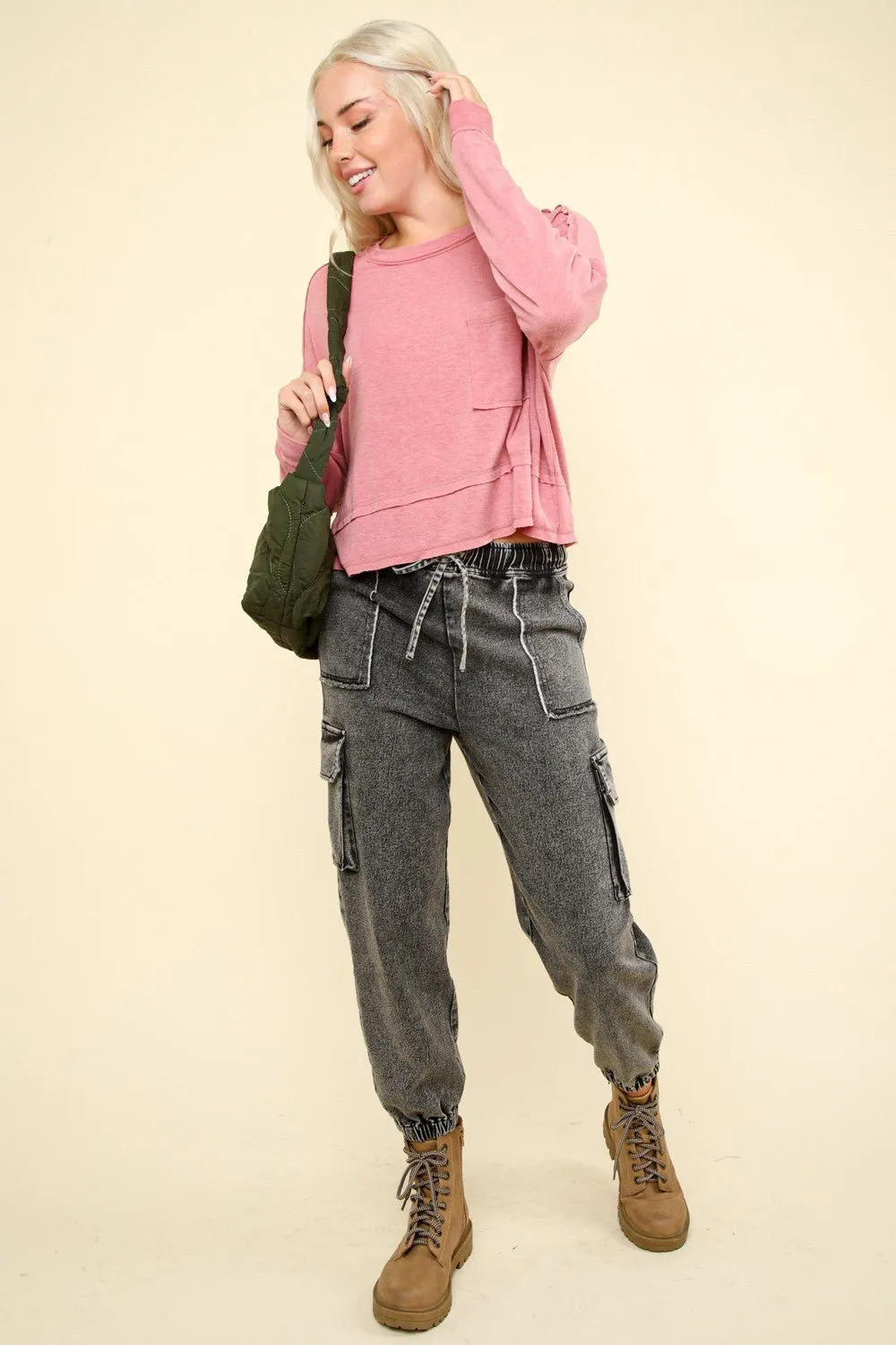 Black Washed Denim Cargo Jogger Jeans