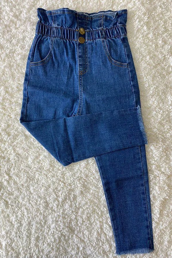 Blue denim two buttons skinny jeans 230115M