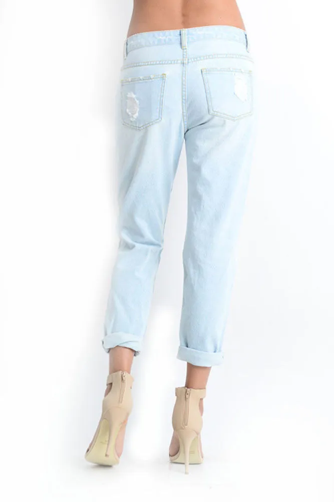 Destroyed Low-Rise Boyfriend Jeans