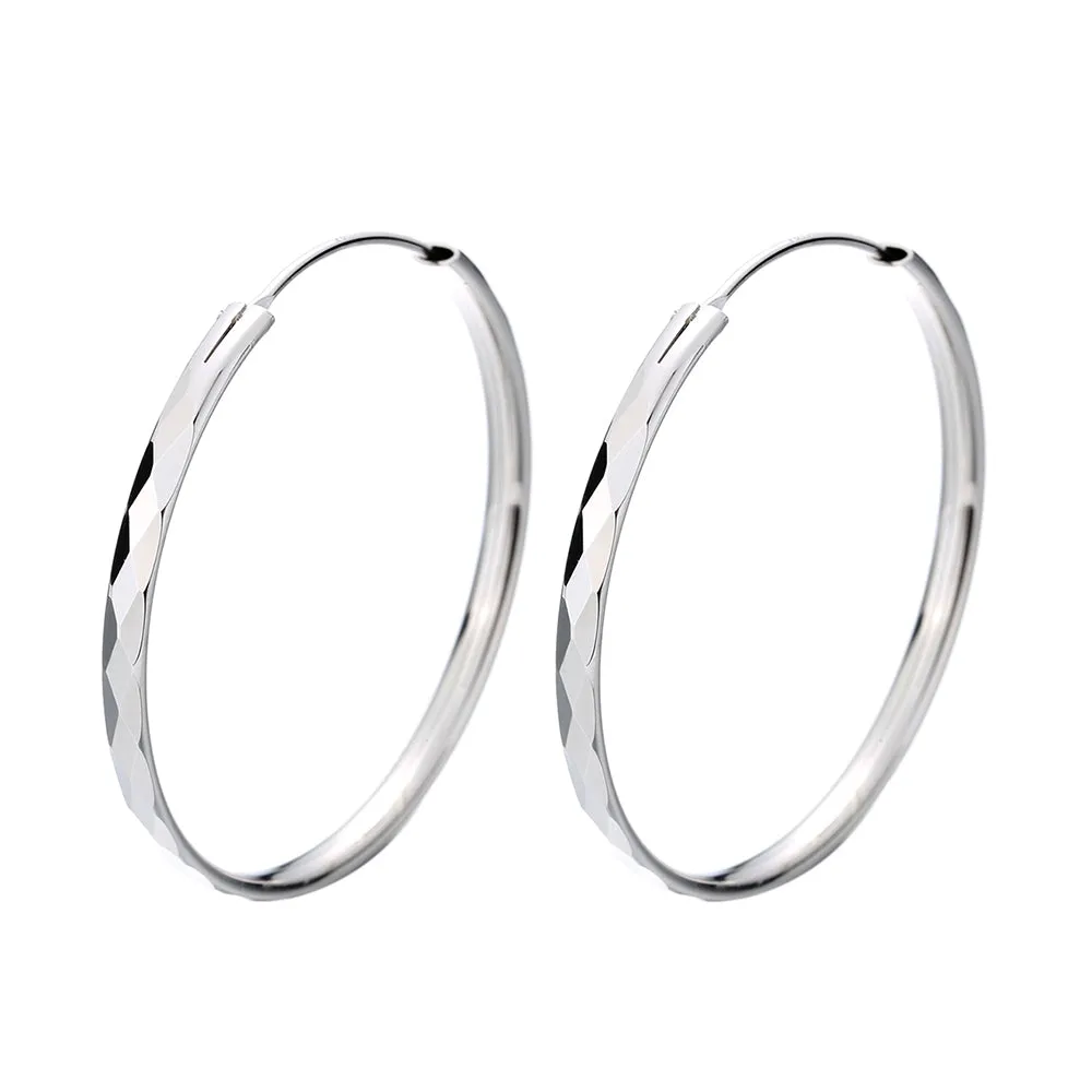 Diamond Cut Sterling Silver Hoop Earrings (30mm)