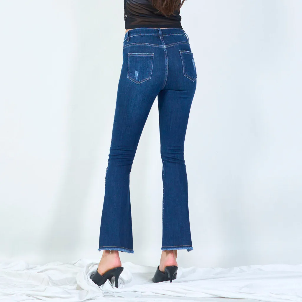 Embellished slim-fit jeans with frayed hem wholesale