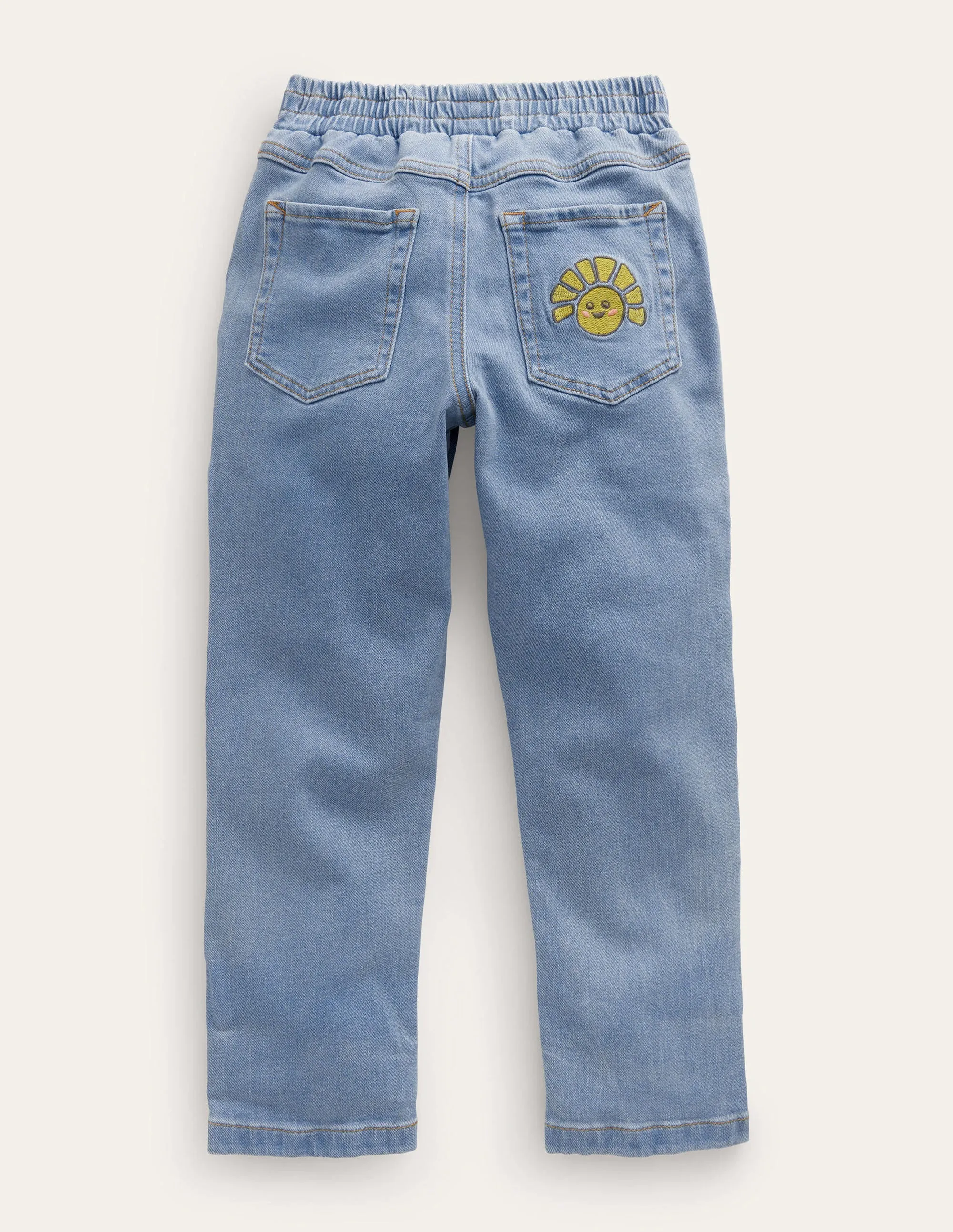 Embroidered Pull-on Jean-Light Vintage Denim