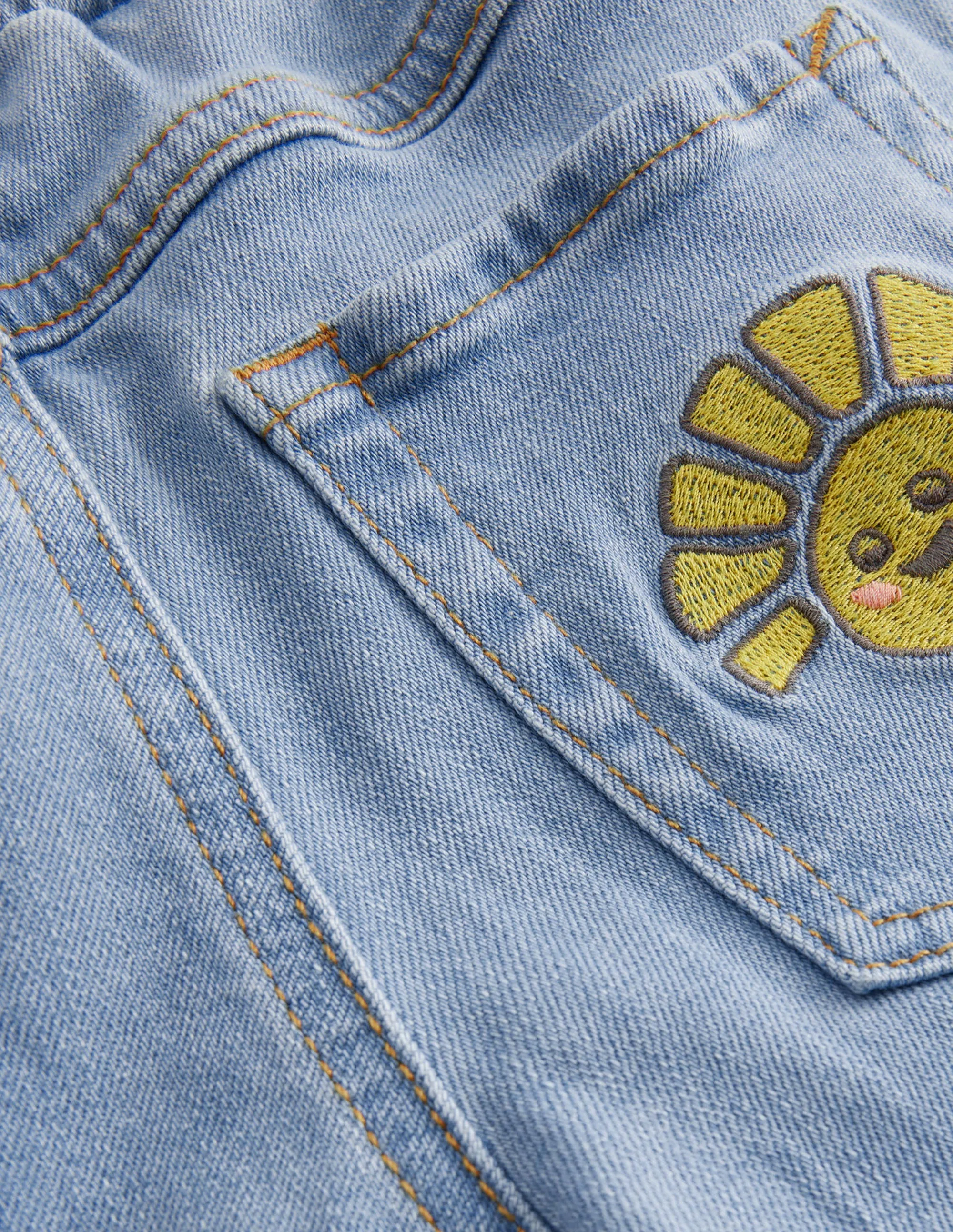 Embroidered Pull-on Jean-Light Vintage Denim