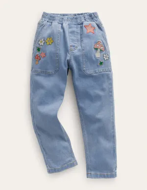 Embroidered Pull-on Jean-Light Vintage Denim