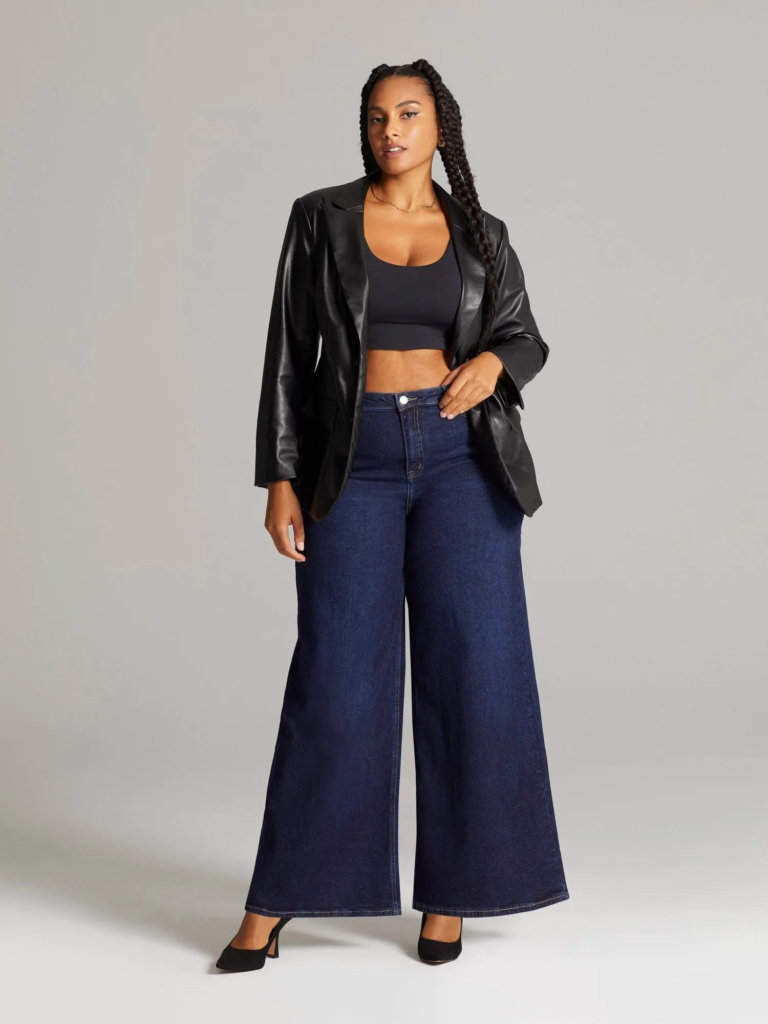 Fashion To Figure - Jette Faux Leather Blazer