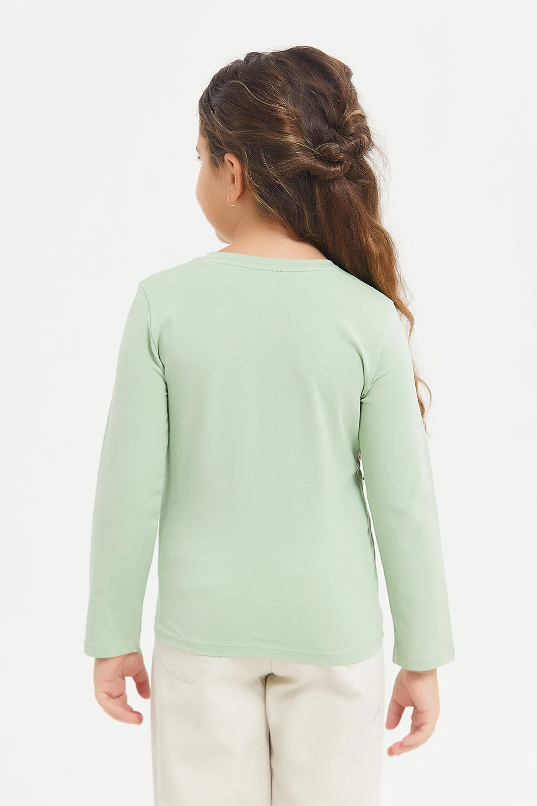 Girls Green Towel Embroidery T-Shirt