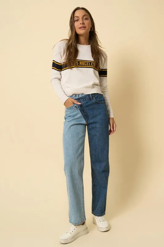 HIGH WAISTED CROSSOVER STRAIGHT JEANS *Online Only*