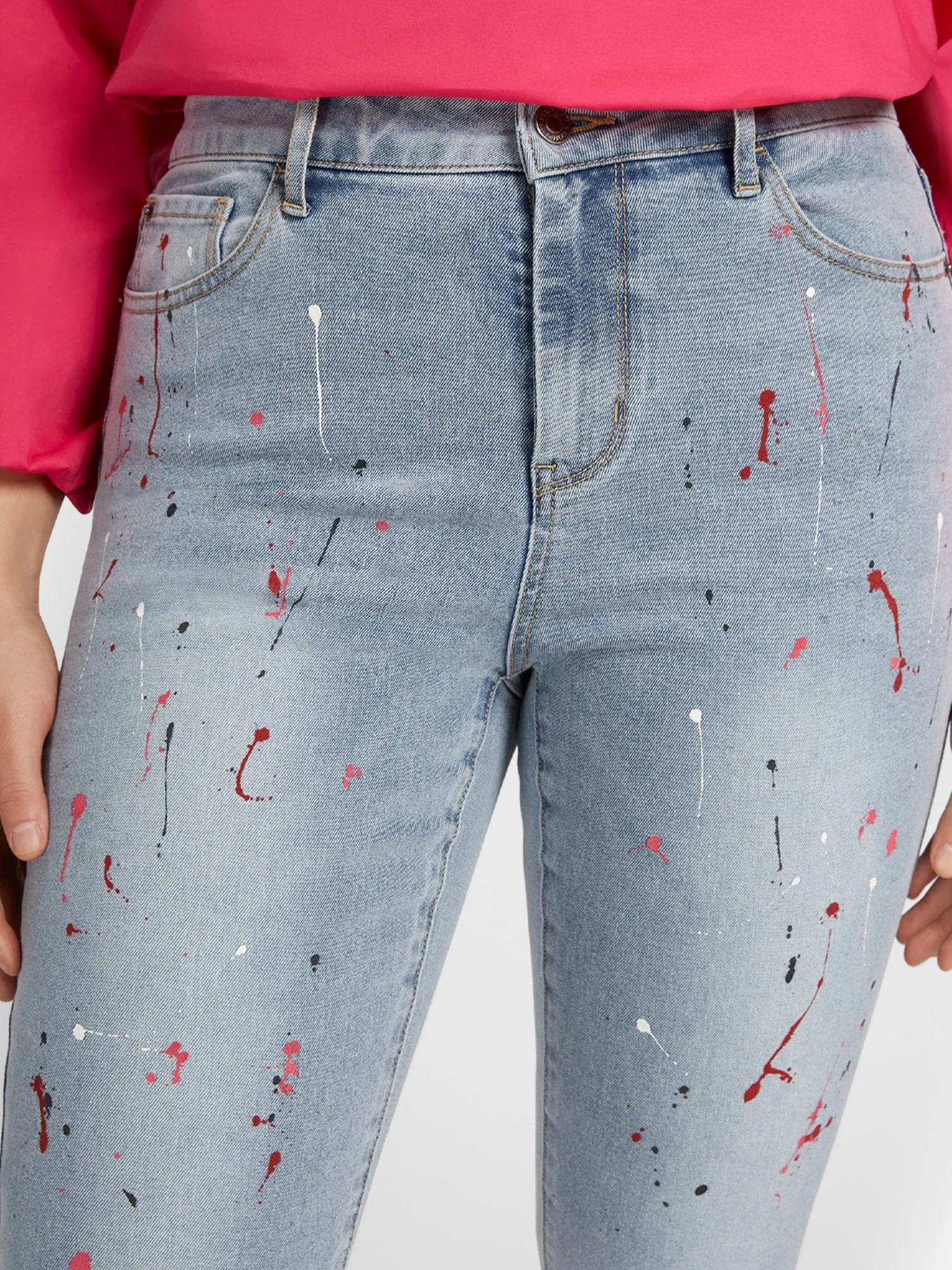 High-Waisted Super-Skinny Jeans - Paint-Splatter