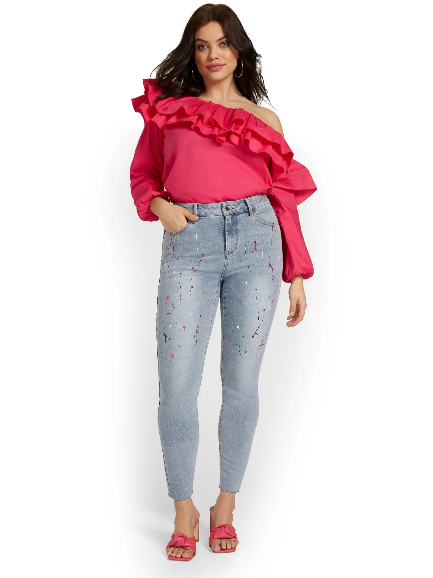 High-Waisted Super-Skinny Jeans - Paint-Splatter