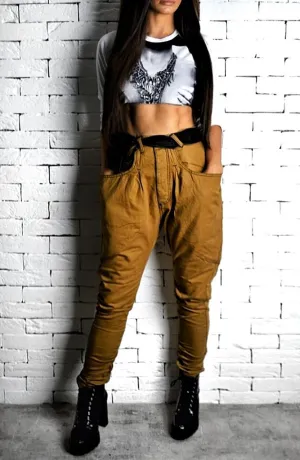 High Waisted Twisted Jeans - Tan