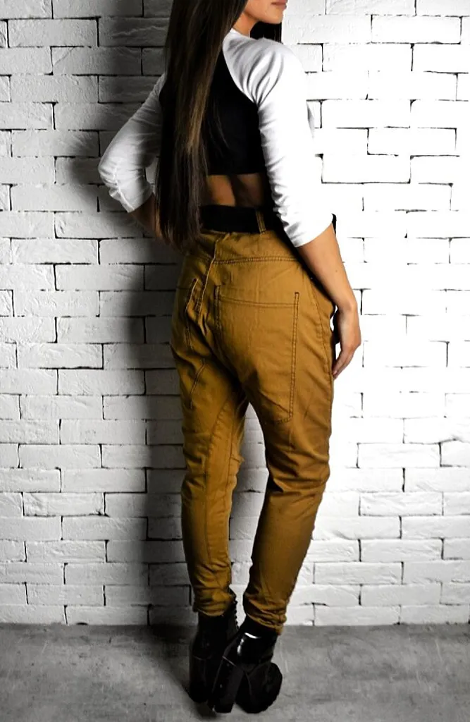 High Waisted Twisted Jeans - Tan