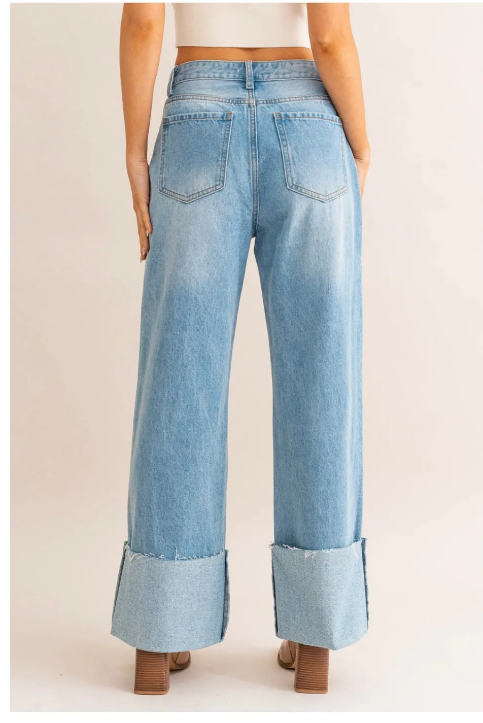 High Waisted Wide Leg Cuffed Jean - True to size