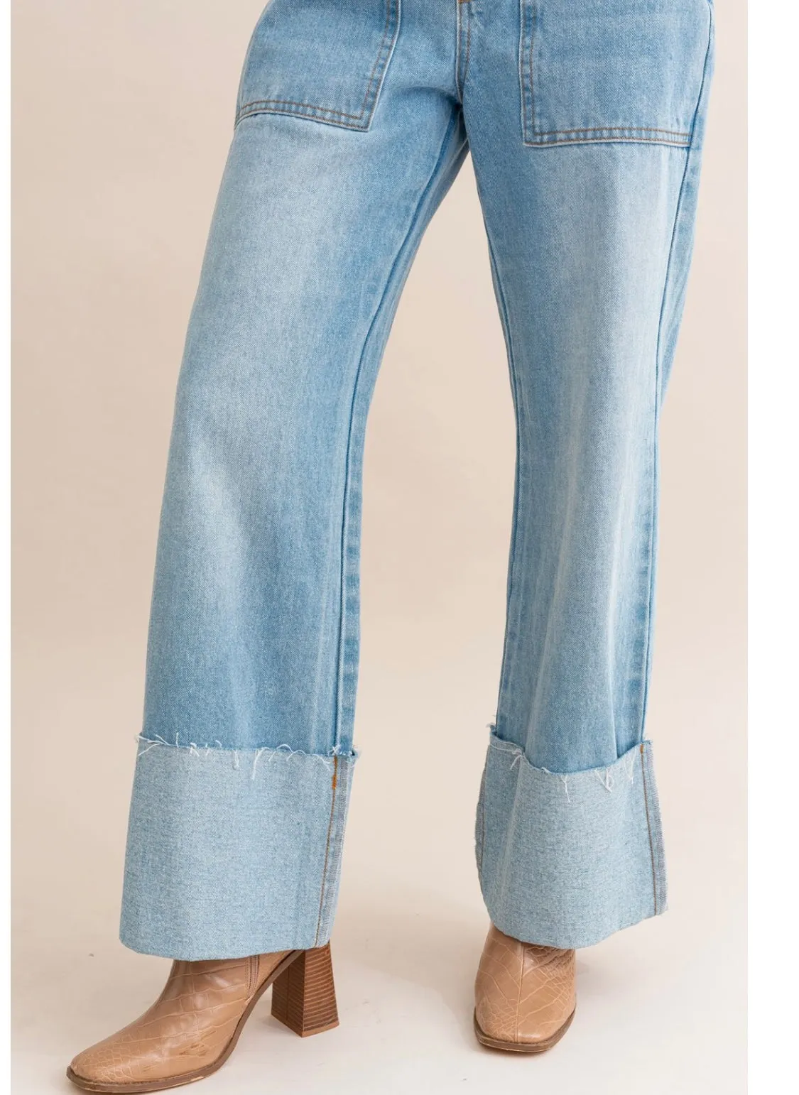 High Waisted Wide Leg Cuffed Jean - True to size