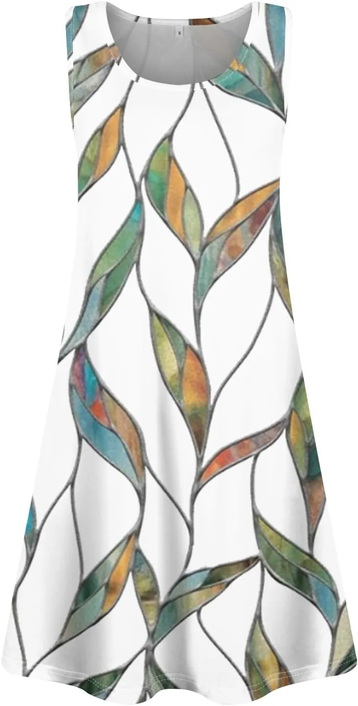 HUSNDFK Womens Summer Dresses Loose U Neck Sleeveless 2025 Beach Casual Floral Print Tank Dress with Pockets