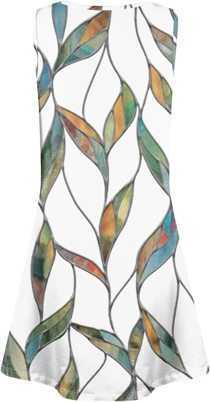 HUSNDFK Womens Summer Dresses Loose U Neck Sleeveless 2025 Beach Casual Floral Print Tank Dress with Pockets