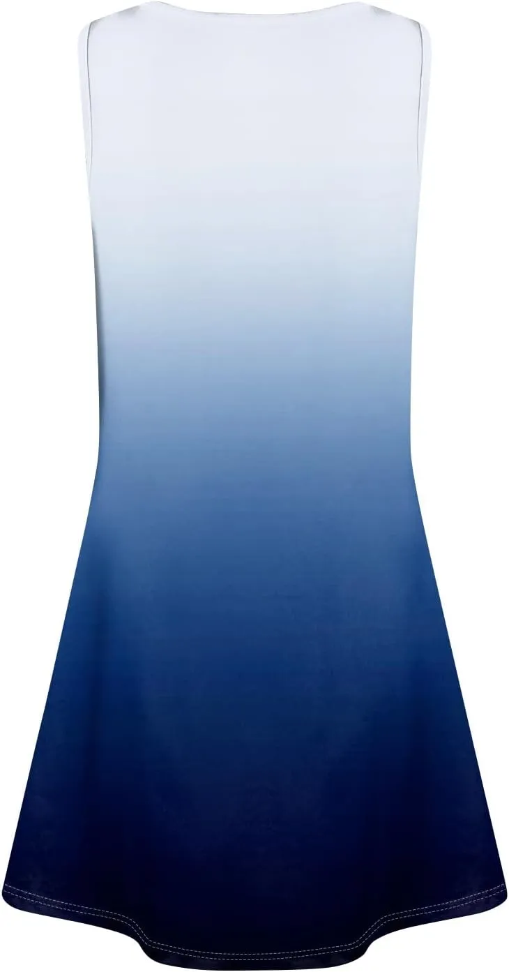 HUSNDFK Womens Summer Dresses Loose U Neck Sleeveless 2025 Beach Casual Floral Print Tank Dress with Pockets