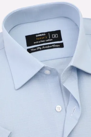 Light Blue Check Formal Shirt (Half Sleeves)