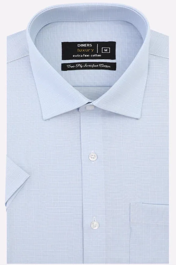 Light Blue Check Formal Shirt (Half Sleeves)
