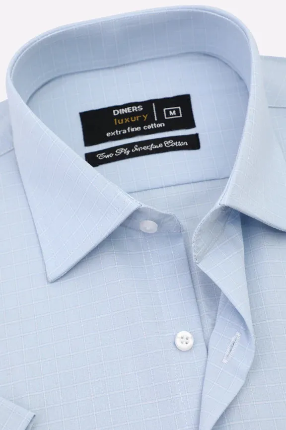 Light Blue Check Formal Shirt (Half Sleeves)