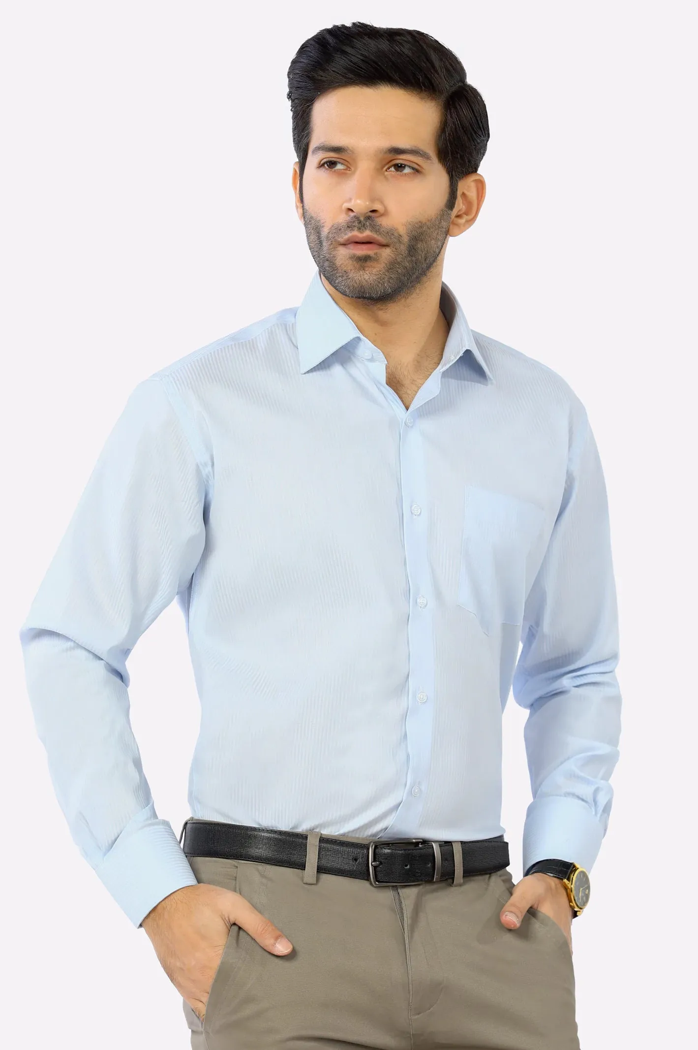 Light Blue Stripe Textured Formal Shirt