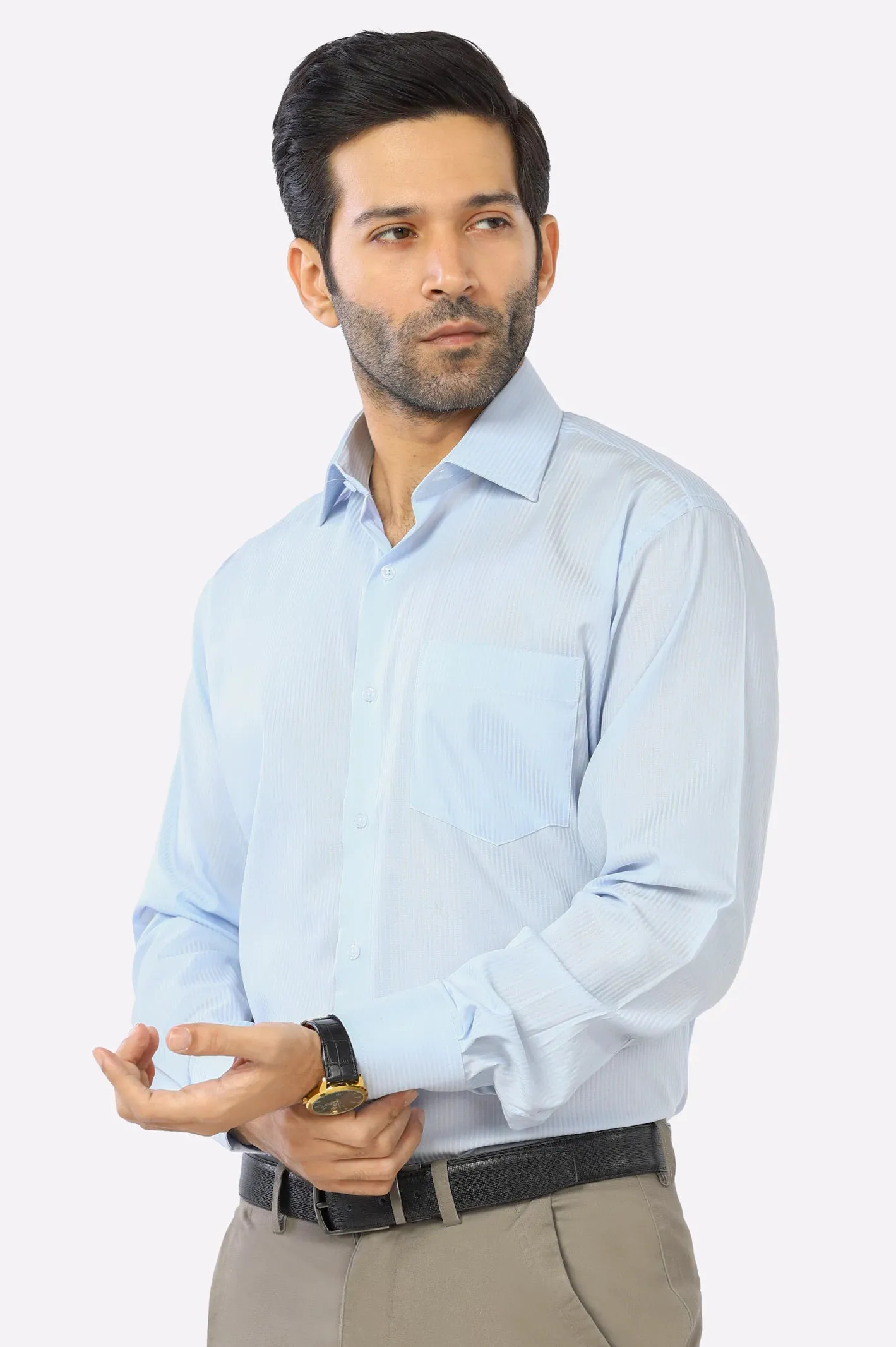 Light Blue Stripe Textured Formal Shirt