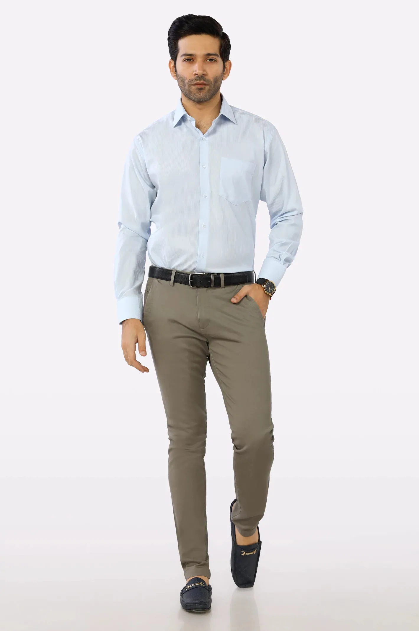 Light Blue Stripe Textured Formal Shirt