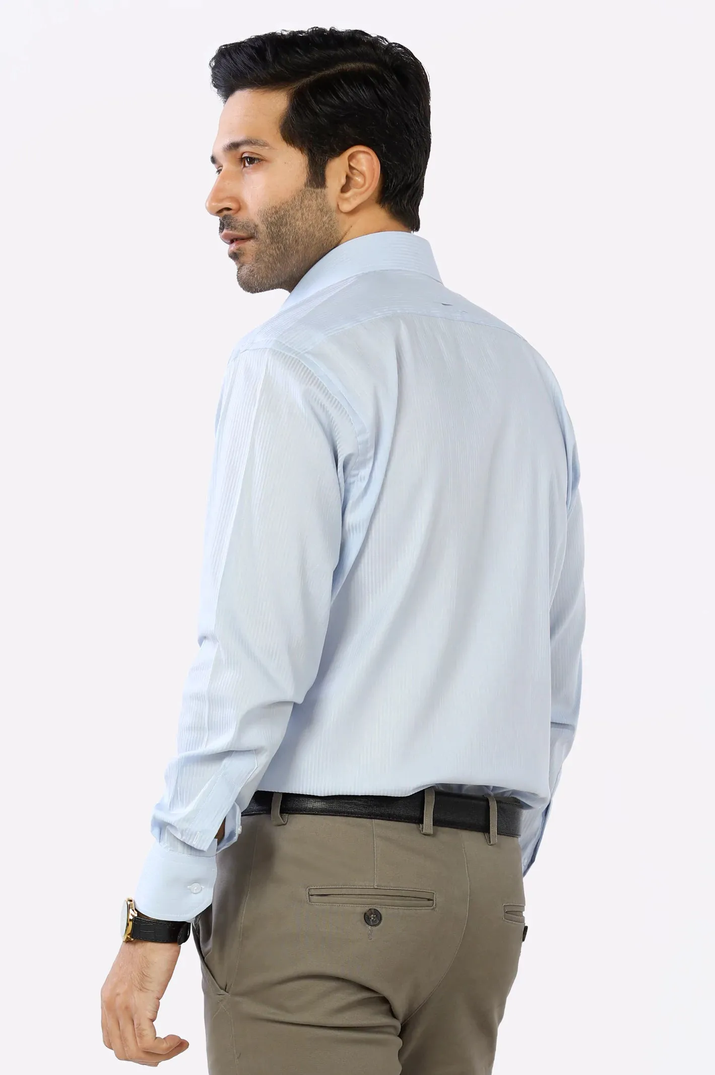 Light Blue Stripe Textured Formal Shirt