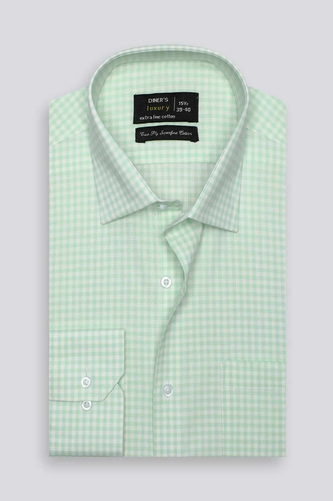 Light Green Gingham Check Formal Shirt