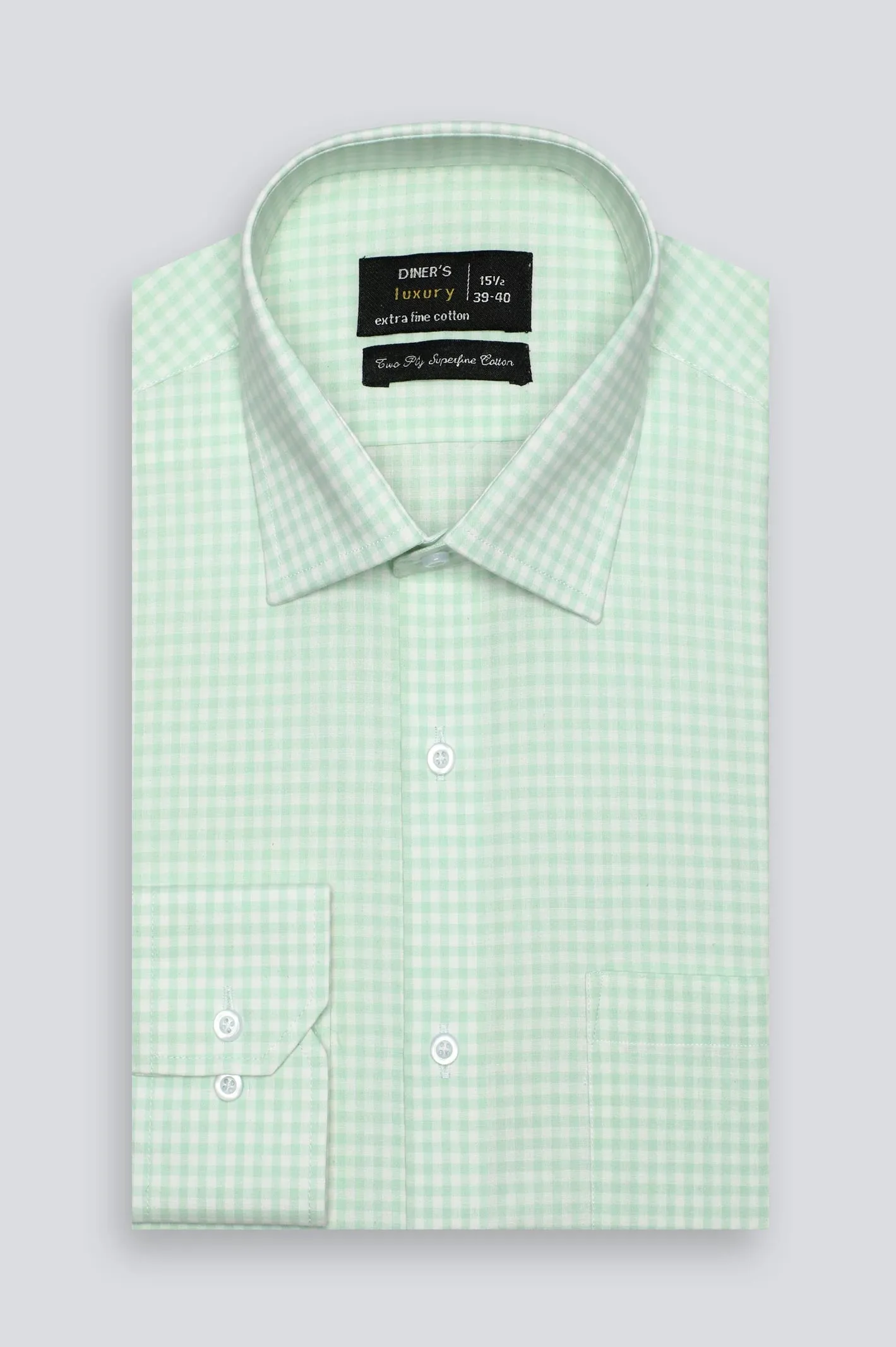 Light Green Gingham Check Formal Shirt