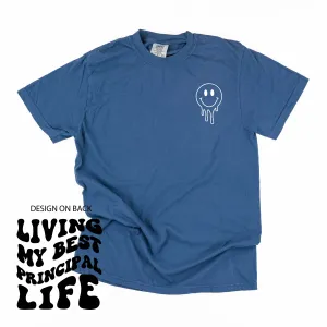 Living My Best Principal Life (w/ Pocket Melty Smiley) - SHORT SLEEVE COMFORT COLORS TEE