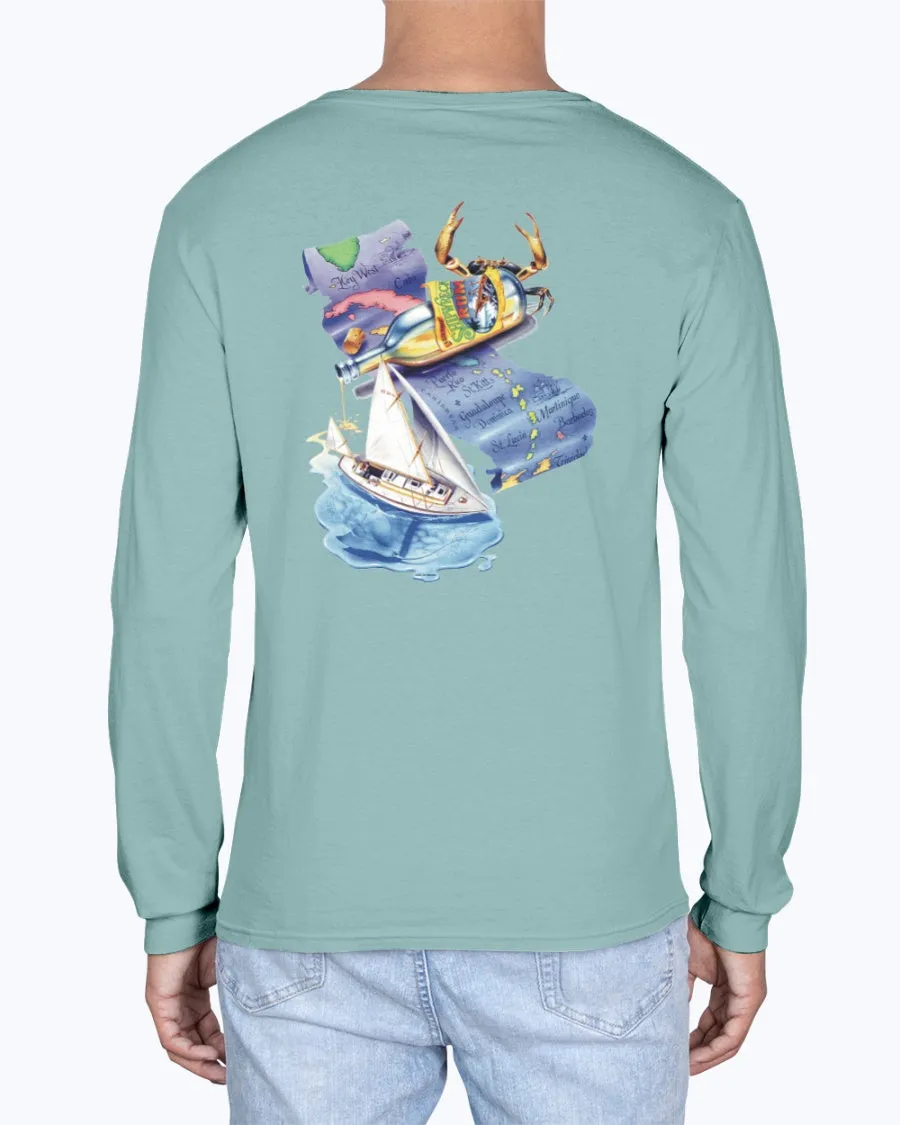 Long Sleeve Shipwreck Rum Caribbean Map Premium Soft Washed T-Shirt