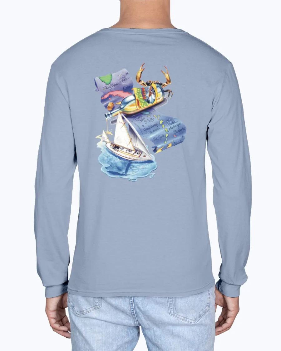 Long Sleeve Shipwreck Rum Caribbean Map Premium Soft Washed T-Shirt