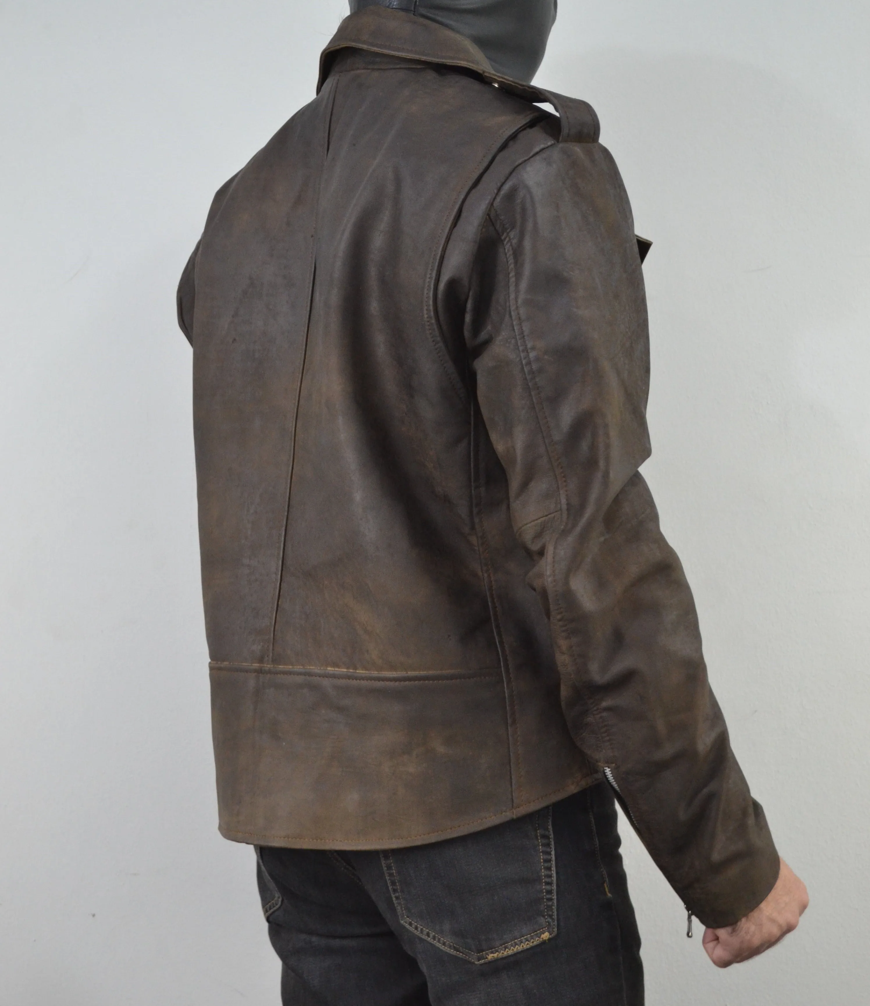 Men's Brown Waxed Distressed Genuine Leather Jacket
