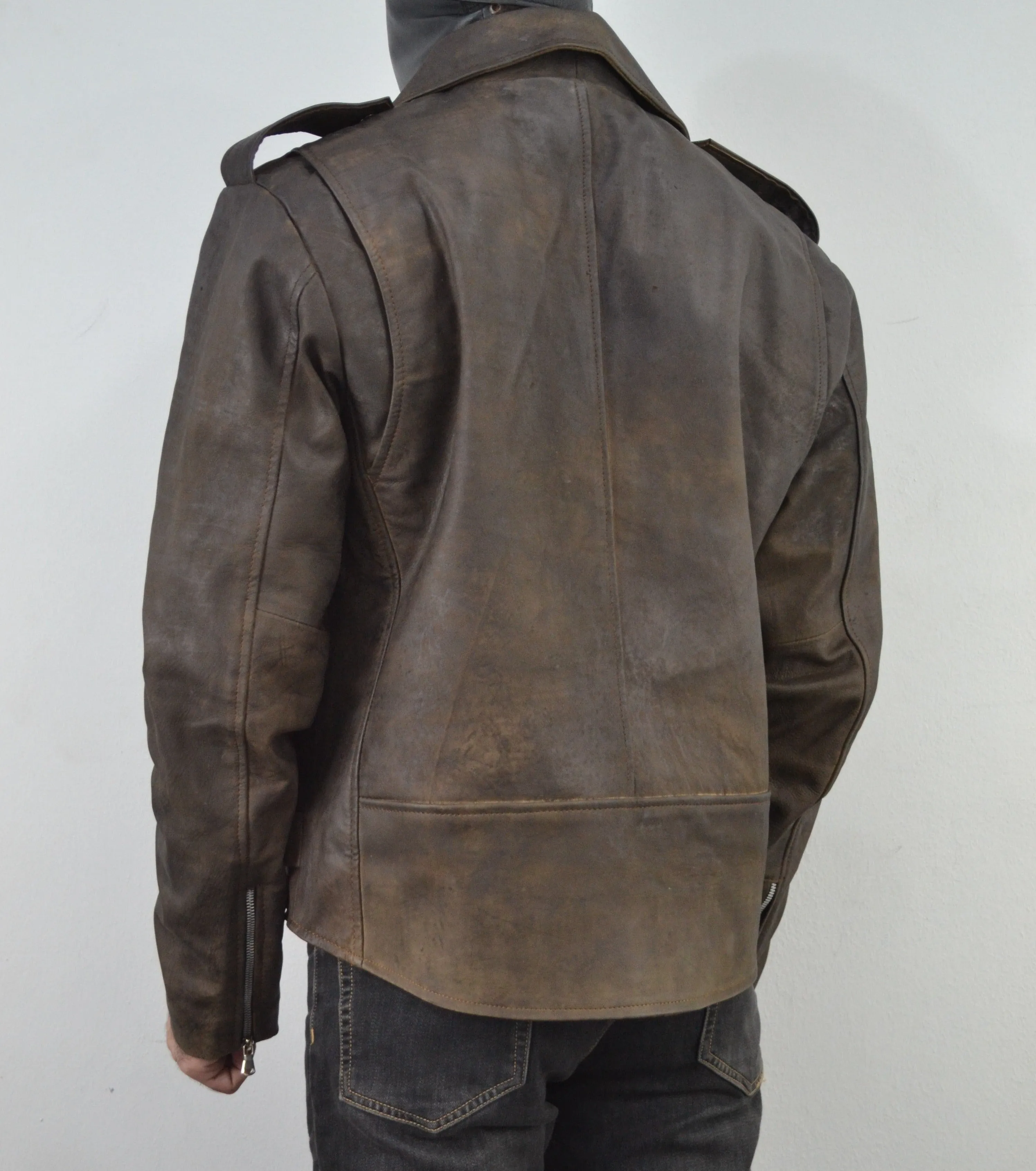 Men's Brown Waxed Distressed Genuine Leather Jacket