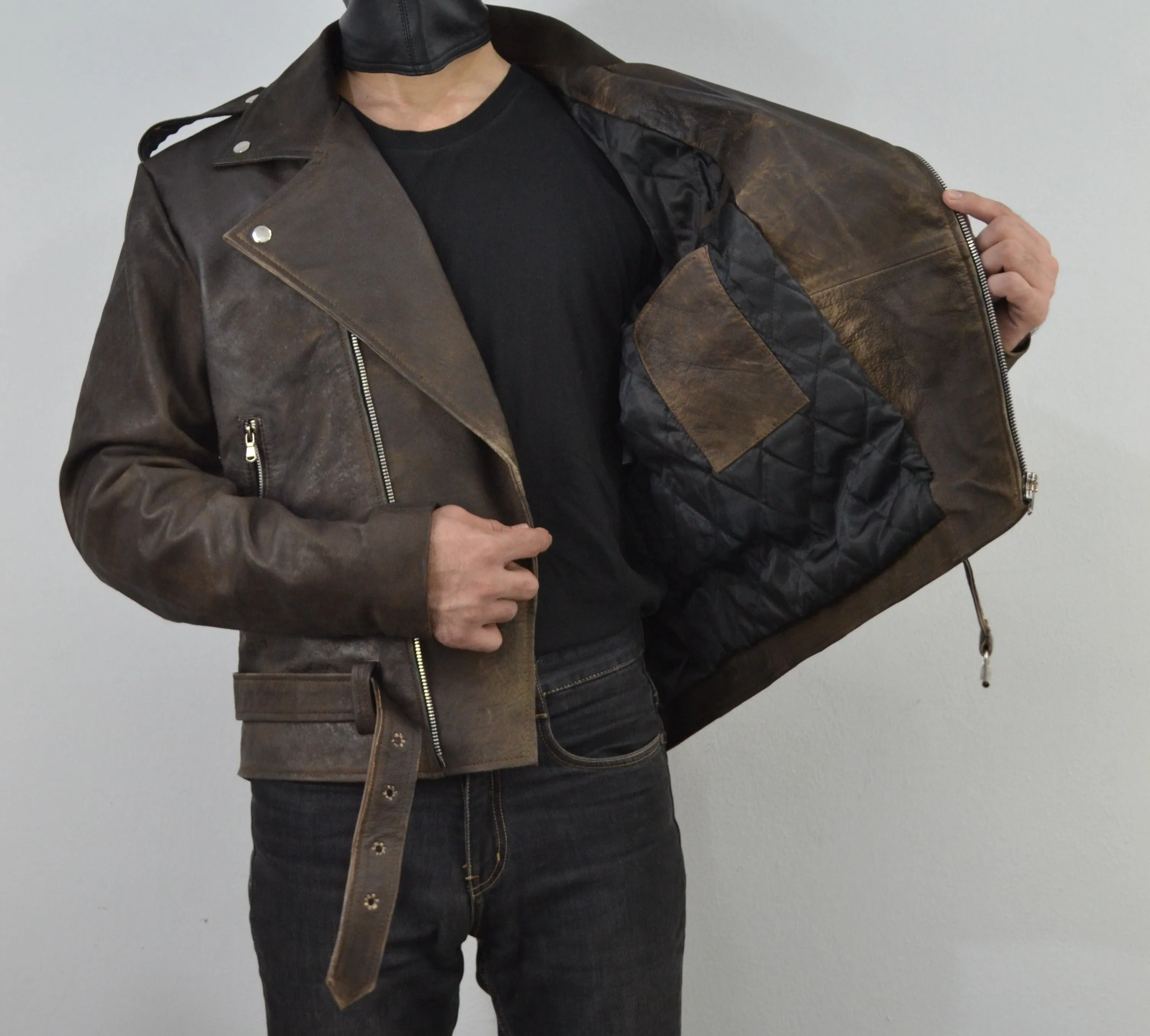 Men's Brown Waxed Distressed Genuine Leather Jacket