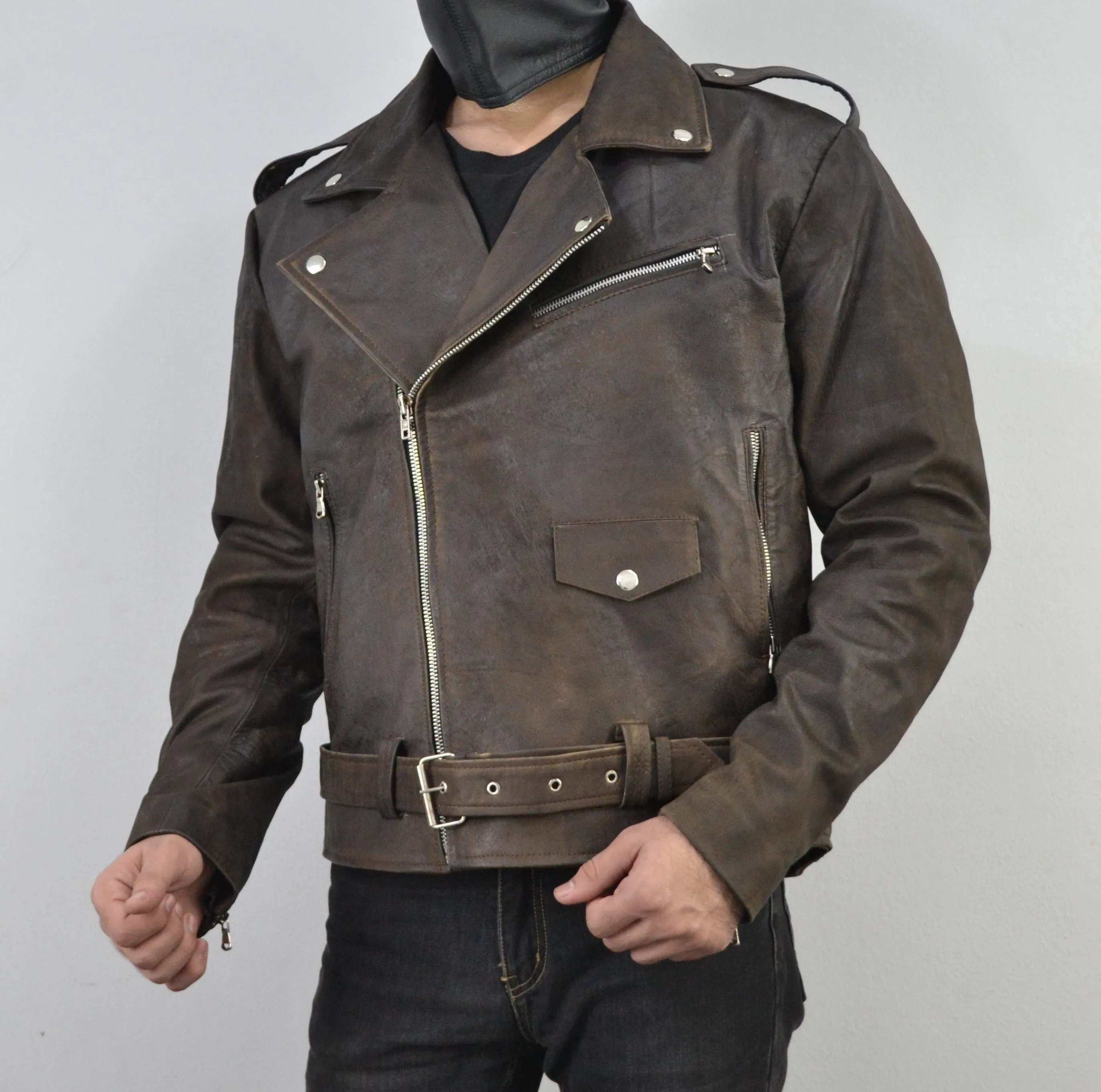 Men's Brown Waxed Distressed Genuine Leather Jacket