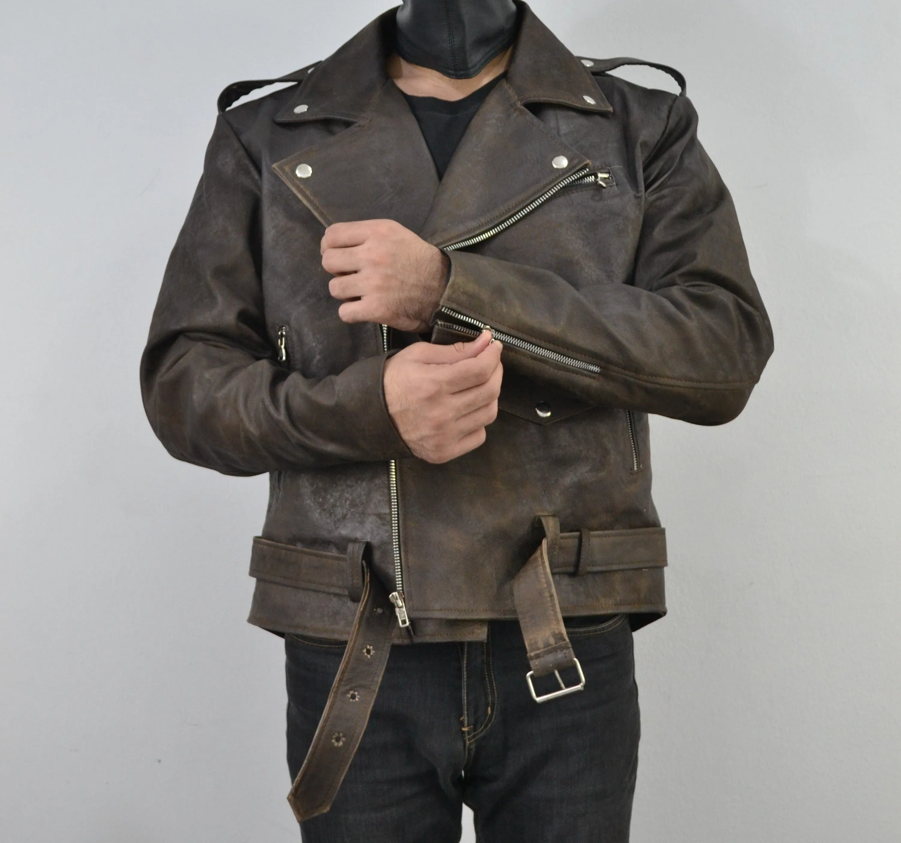 Men's Brown Waxed Distressed Genuine Leather Jacket